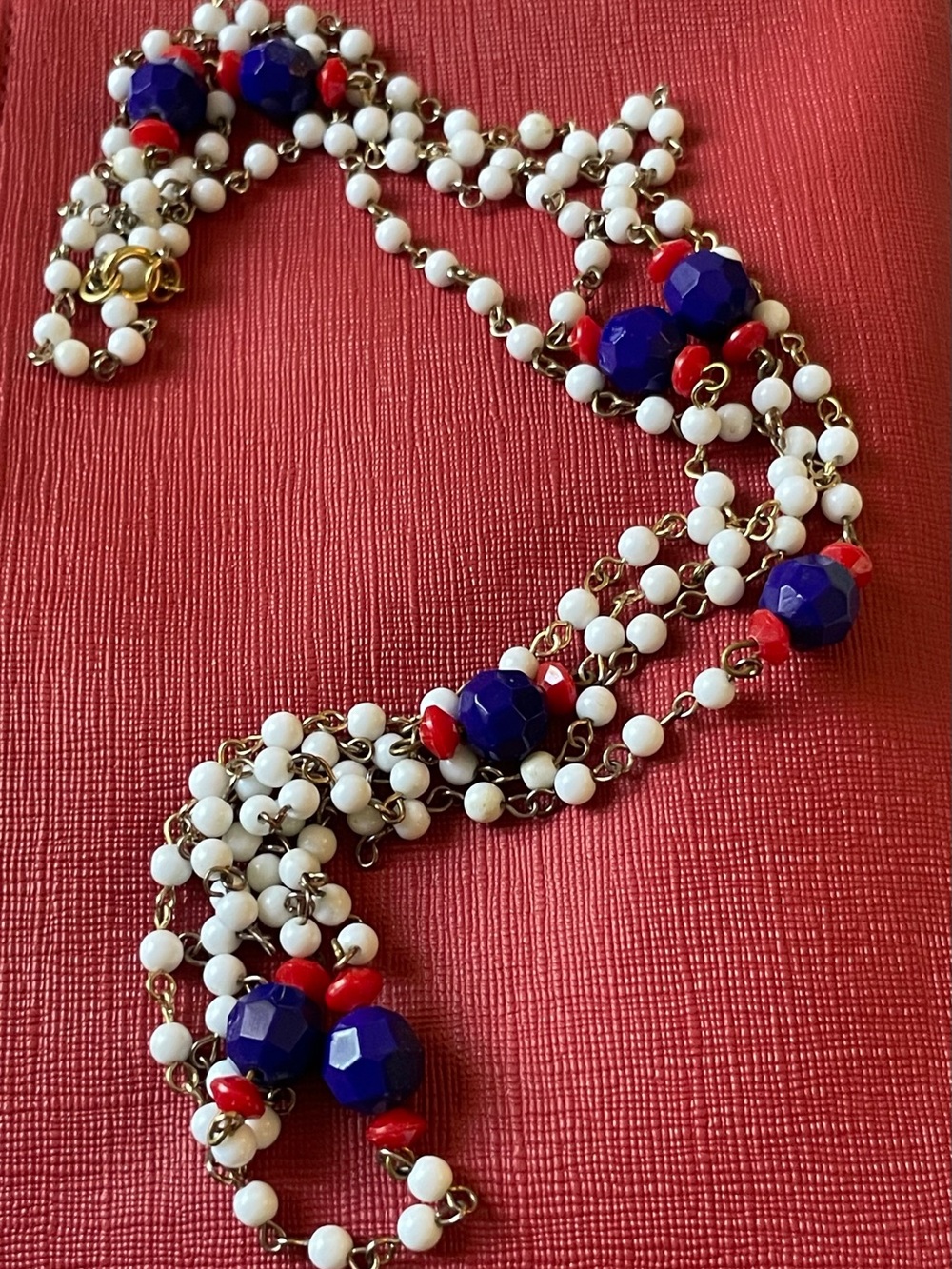 1960’s Red White & Blue Beaded Strand Necklace